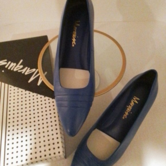 VINTAGE Classic MARQUISE Blue Leather PUMPS DRESS HEELS GORGEOUS! NEW in BOX - Picture 12 of 12